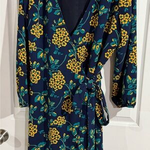 J. Crew Navy and Yellow Floral Robe